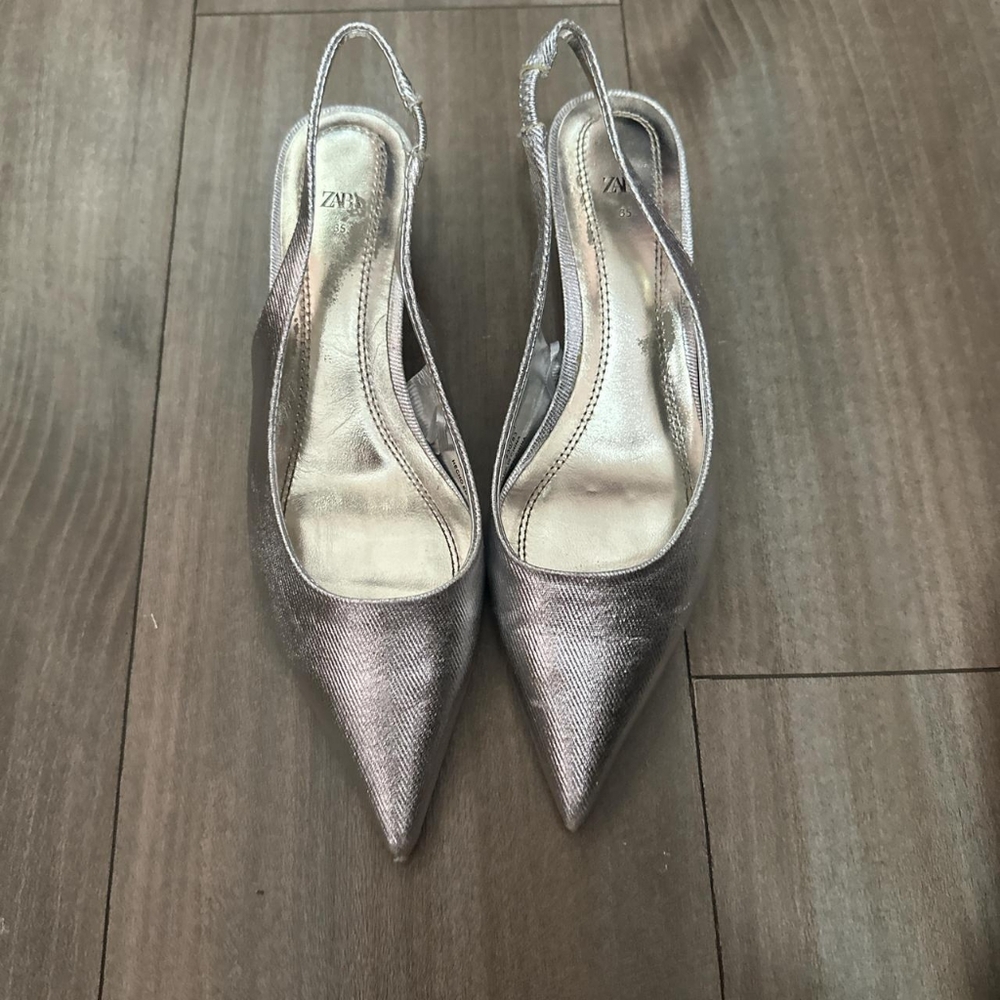Zara Metallic Silver Pointed Heels